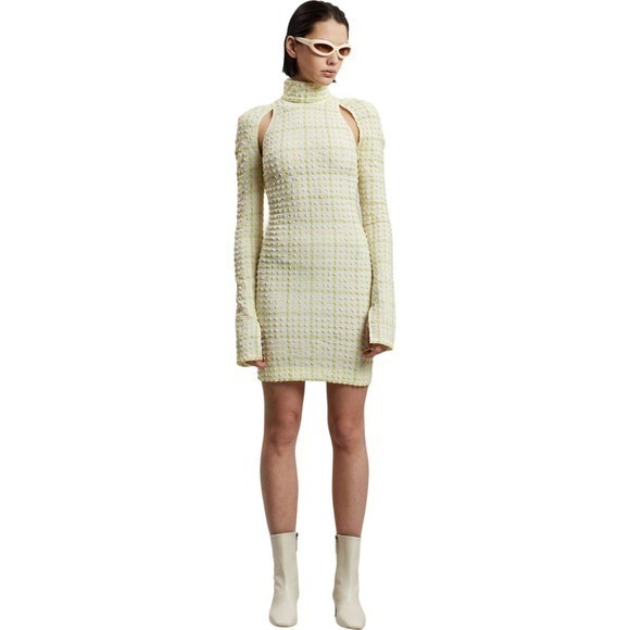 Nanushka Revolve Kali Mini‎ Dress Seersucker Bodycon Yellow Size Small - Picture 15 of 15